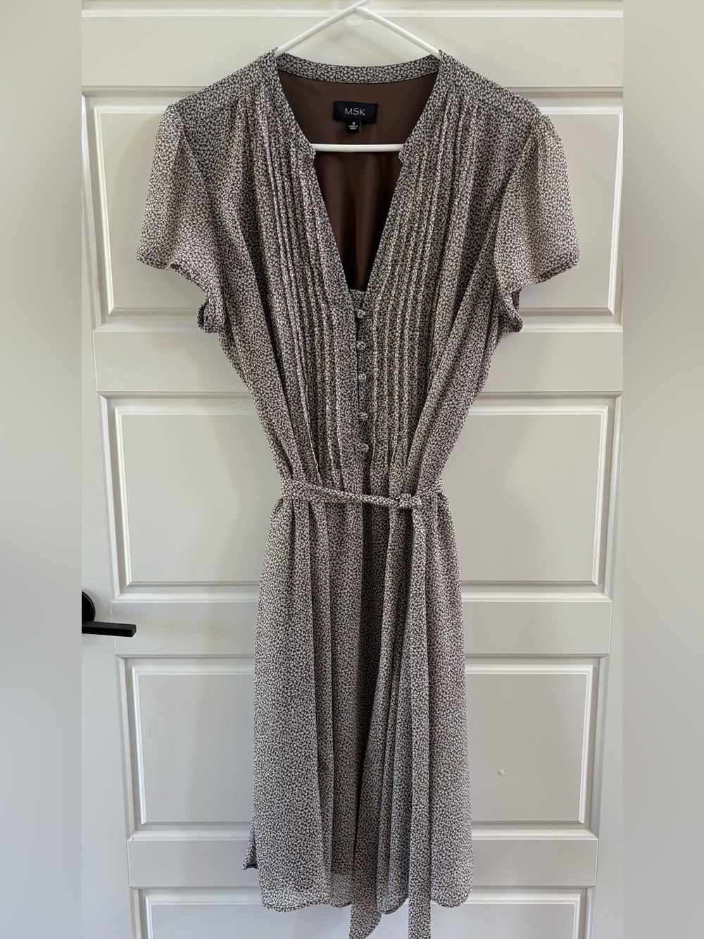 MSK Brown & Cream Printed Tie Waist Dress – Size 18
